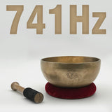 741hz solfeggio throat chakra tibetan singing bowl with cushion and mallet