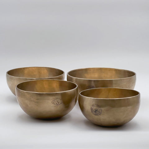 set of 4 higher chakra tibetan singing bowl tuned to solfeggio frequencies