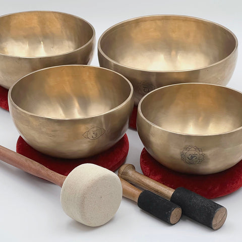 4 higher chakra handmade and hand-beaten tibetan singing bowls